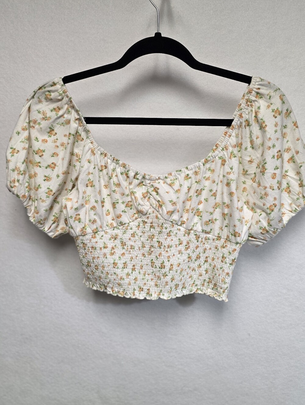 Billabong Get Along 100% Cotton Floral Smocked Puff-Sleeve Crop Top Size Large - Picture 11 of 11